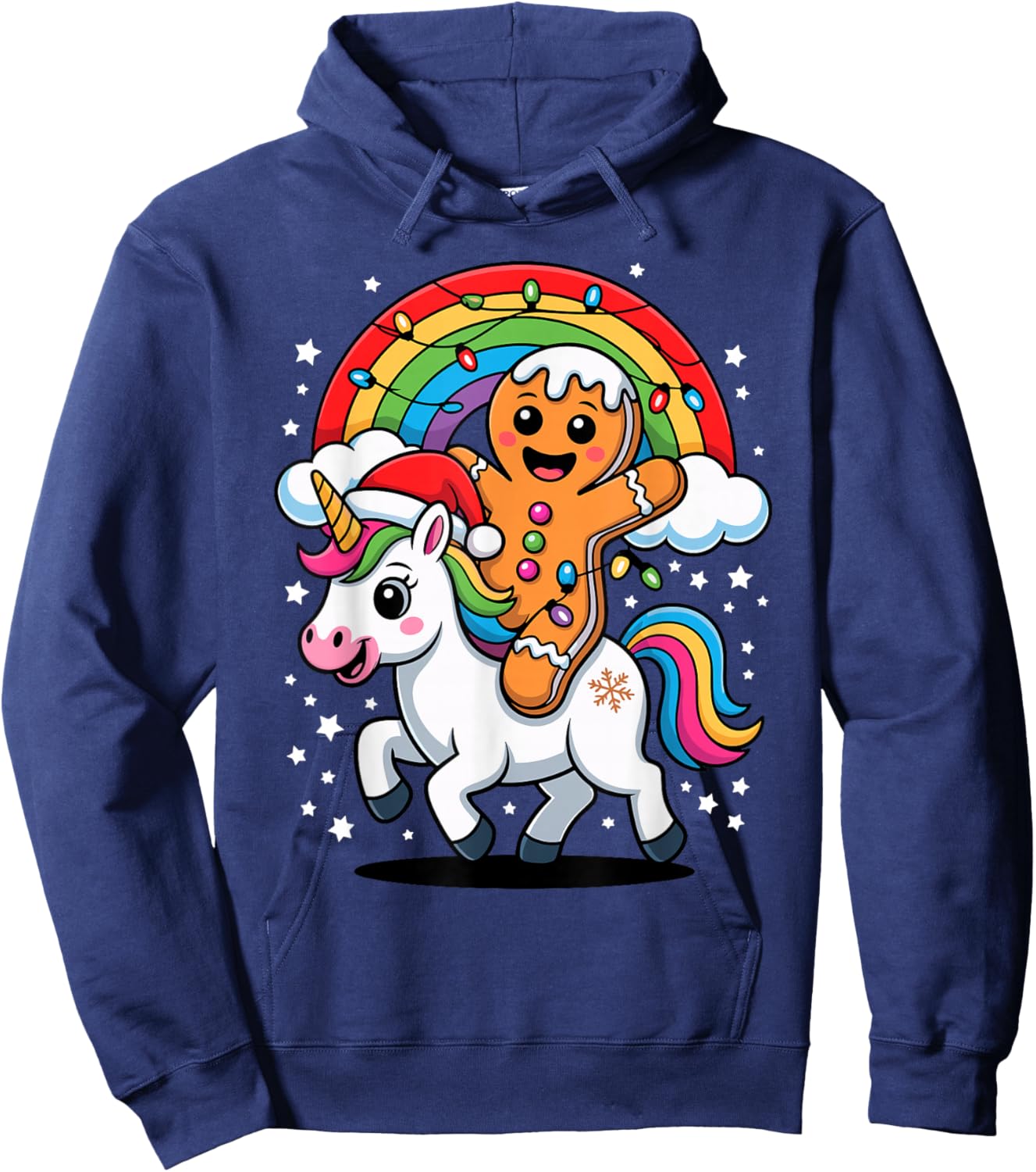 Christmas Gingerbread Unicorn Rainbow Hoodie - Hoodie | Navy