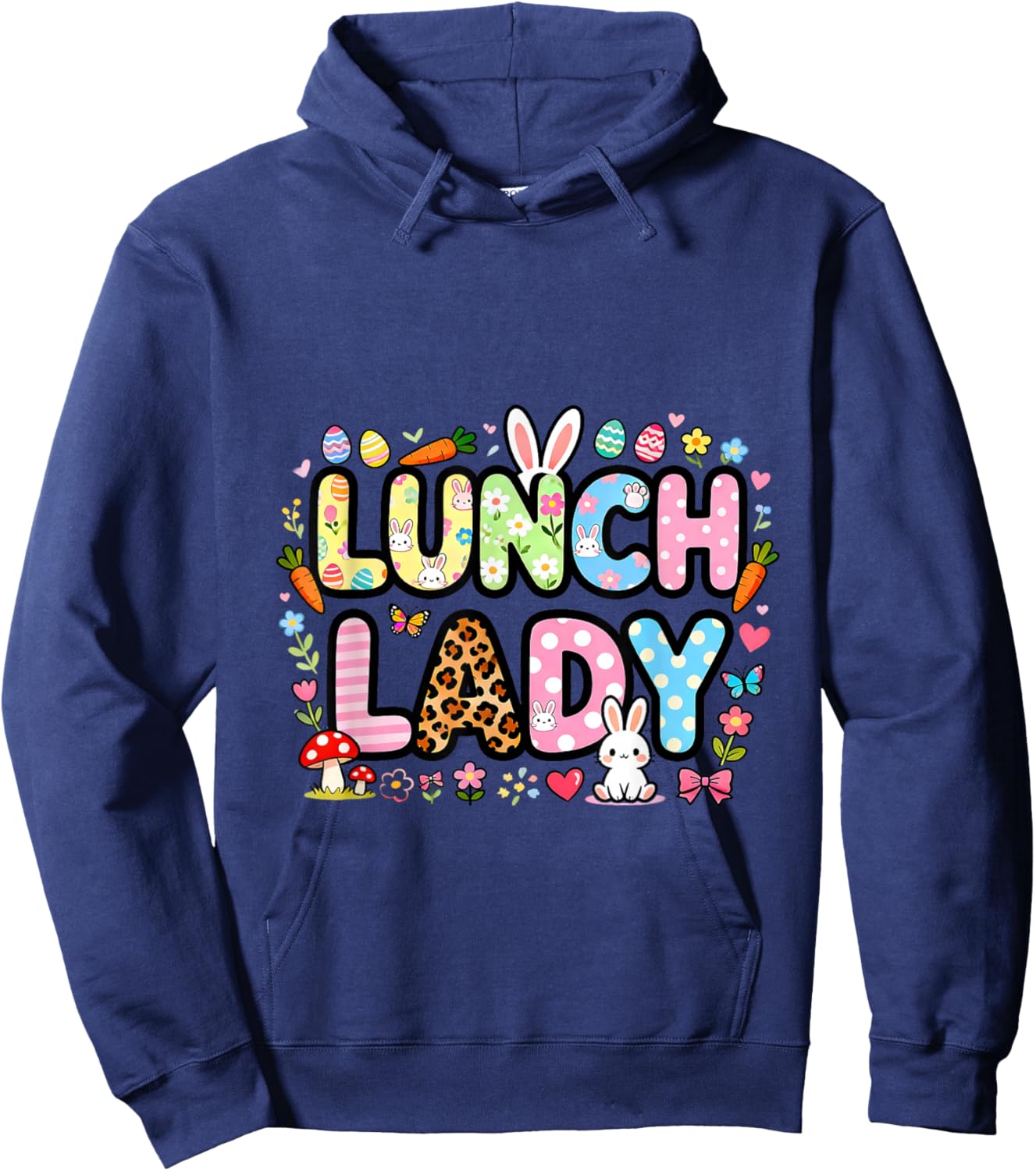 Easter Day Lunch Lady Crew Funny Bunny Hoodie - Hoodie | Navy