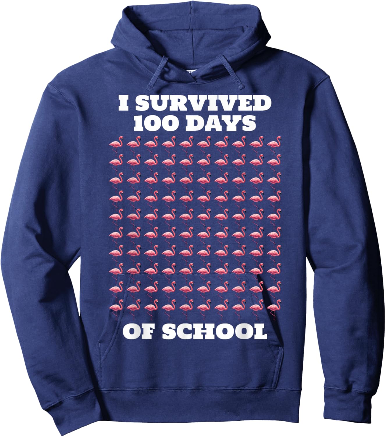 Funny Pink Flamingos 100 Days of School Hoodie - Hoodie | Navy