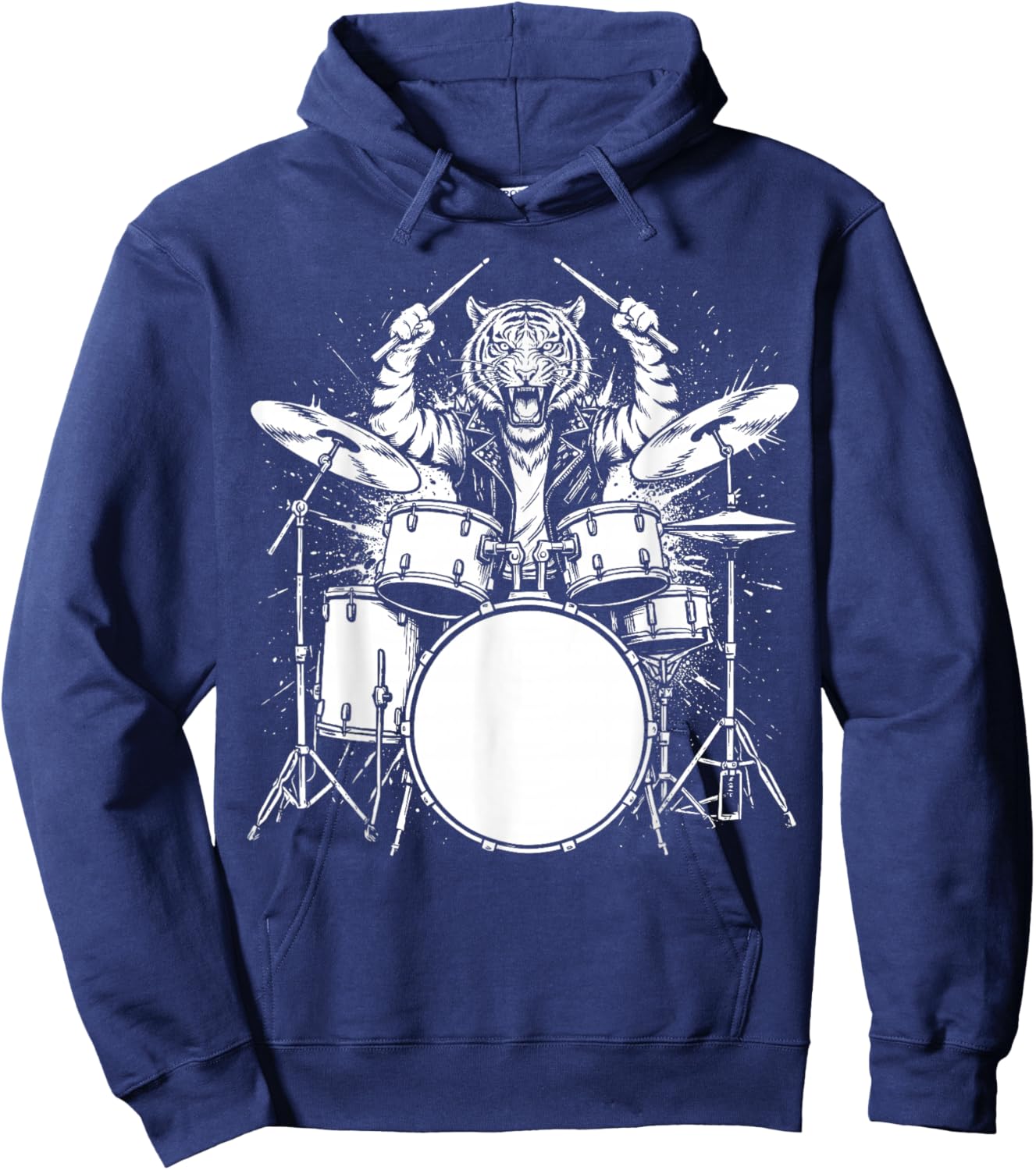 Tiger Drummer Rock Wild Animal Playing Drums Hoodie - Hoodie | Navy