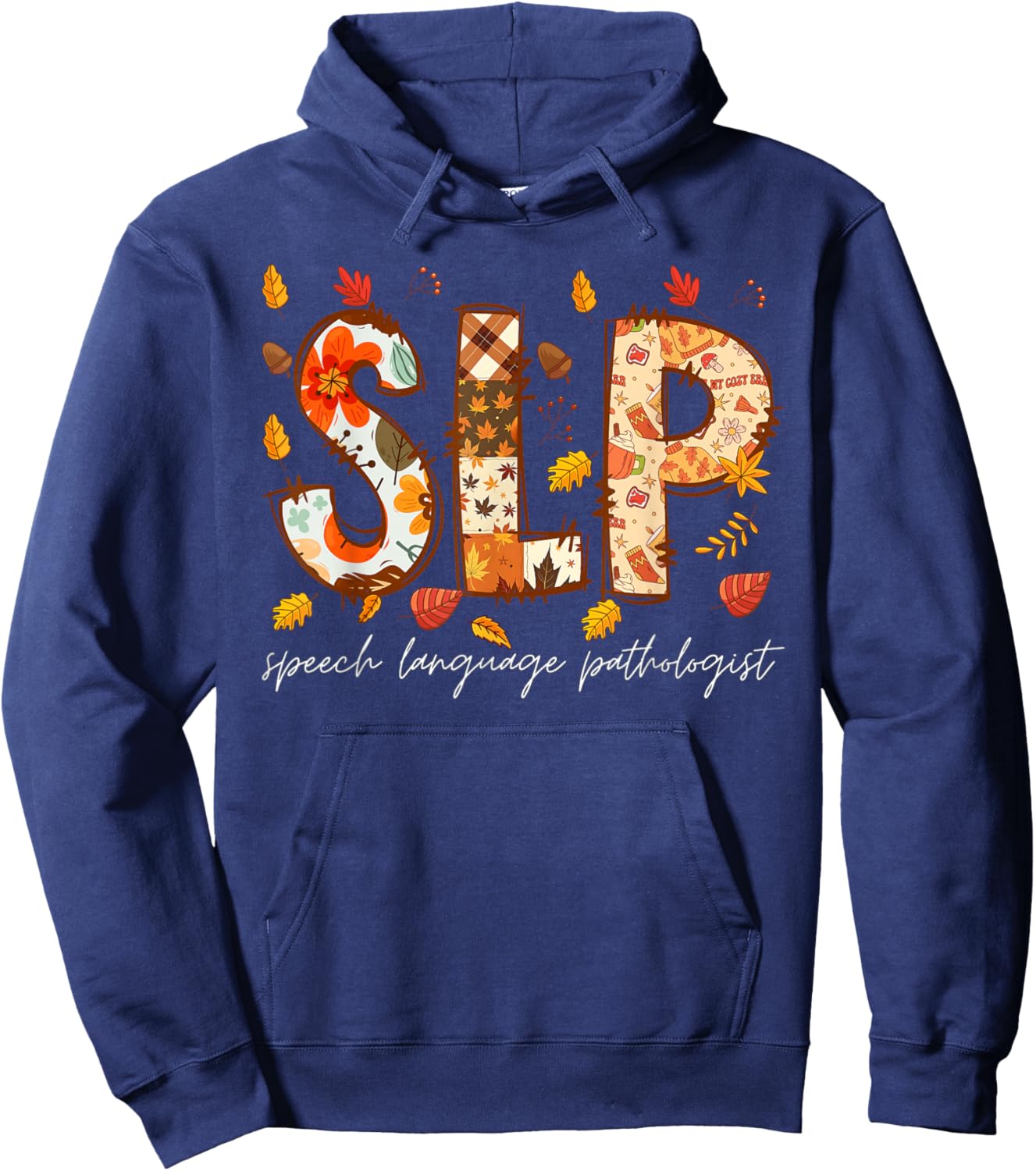 Retro SLP Pumpkin Fall Autumn Speech Therapist Hoodie - Hoodie | Navy
