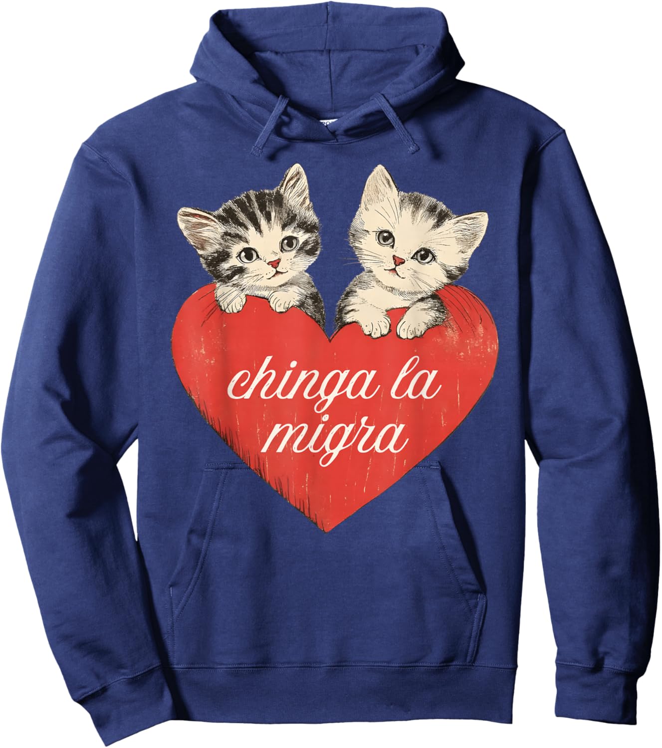 Chinga la migra Cute Cat Valentines Women Girl Hoodie - Hoodie | Navy