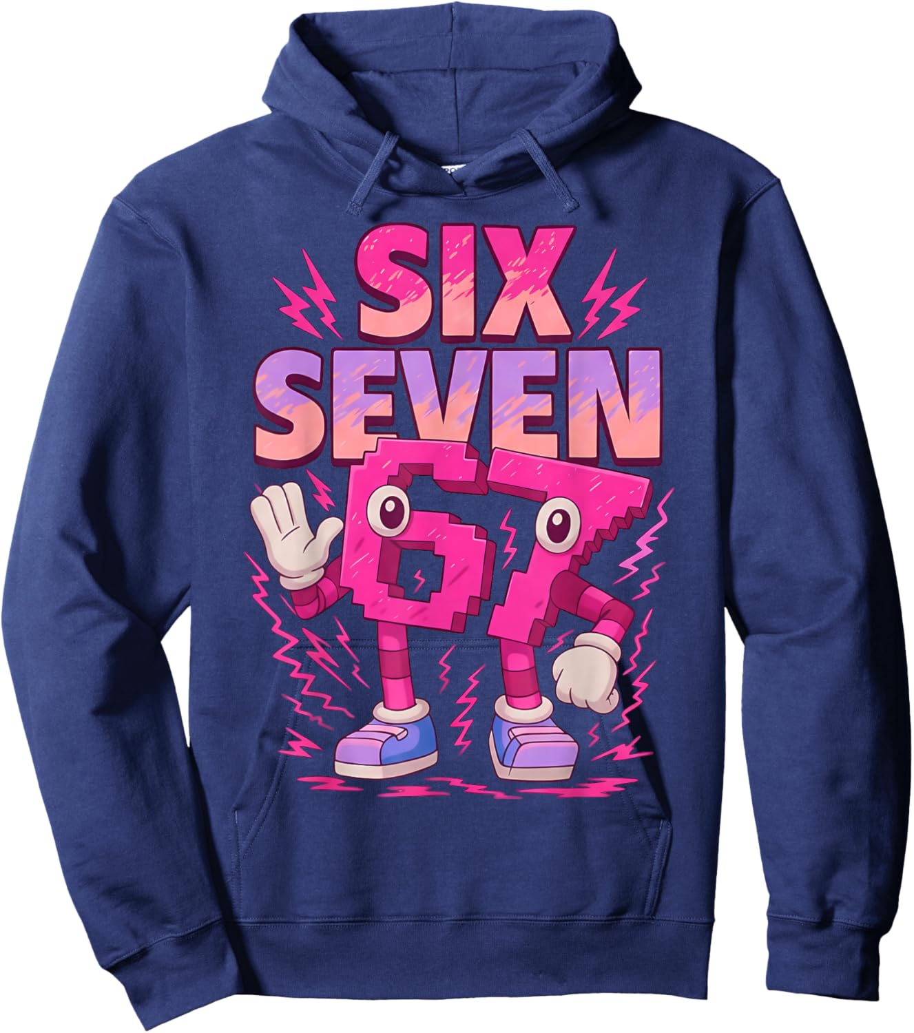 Pink 6 7 Six Seven Meme Girl Kids Hoodie - Hoodie | Navy