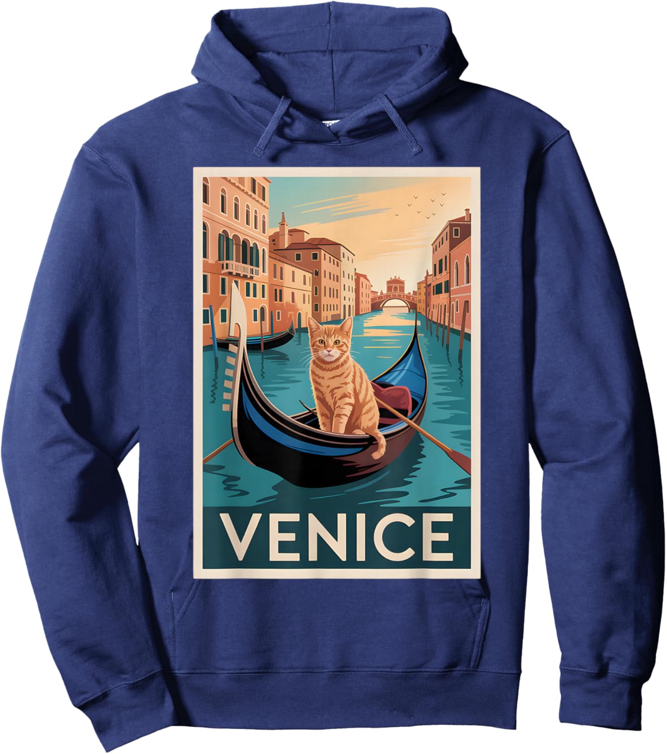 Venice Cat Gondola Vintage Travel Italy Design Hoodie - Hoodie | Navy