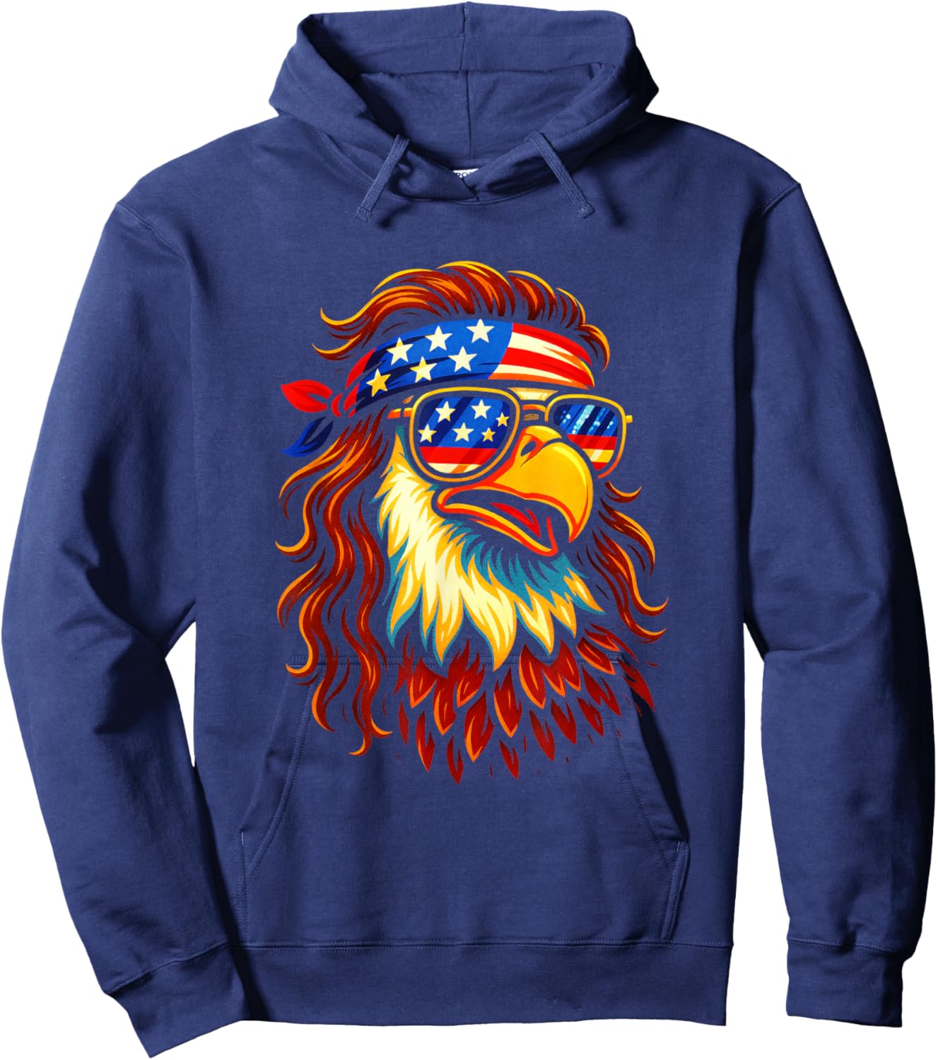 Bald Eagle USA - Patriotic Mullet Flag Hoodie - Hoodie | Navy