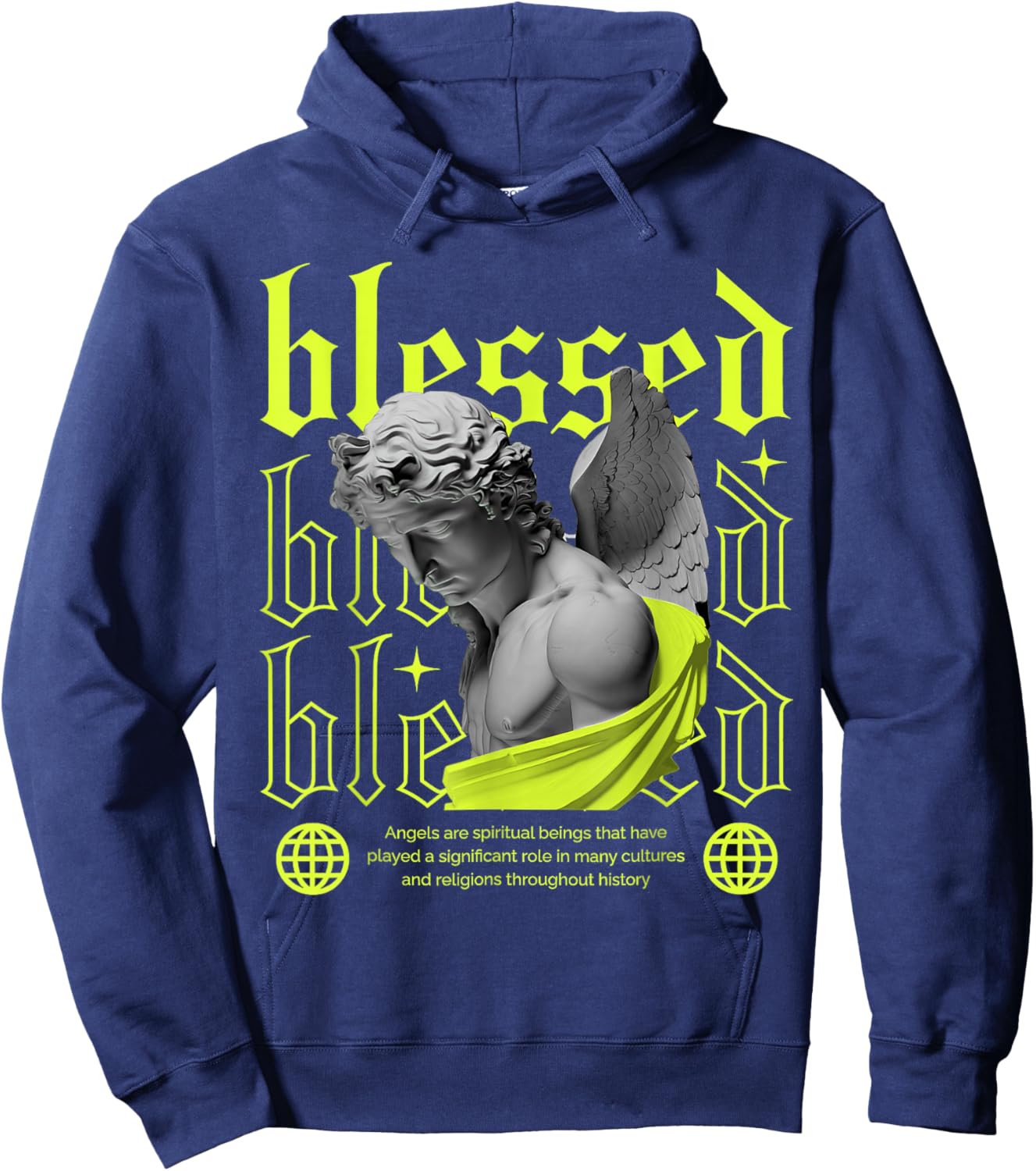 Neon Yellow Black Cool Grey Graphic Match Hoodie - Hoodie | Navy