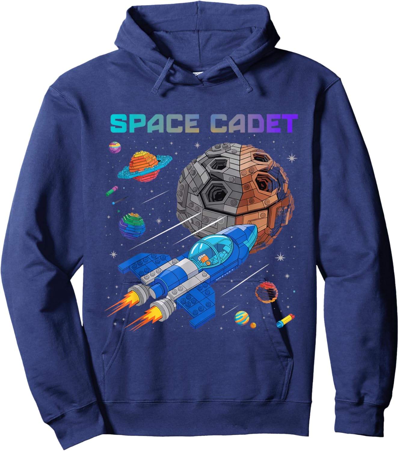 Cadet Spaceship Asteroid Planets Stars Hoodie - Hoodie | Navy