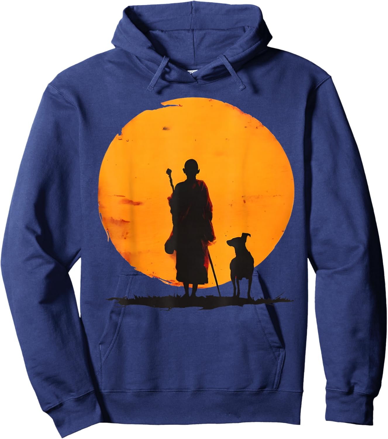 Peace Walking Monks and Dog Minimalist Zen Art Hoodie - Hoodie | Navy