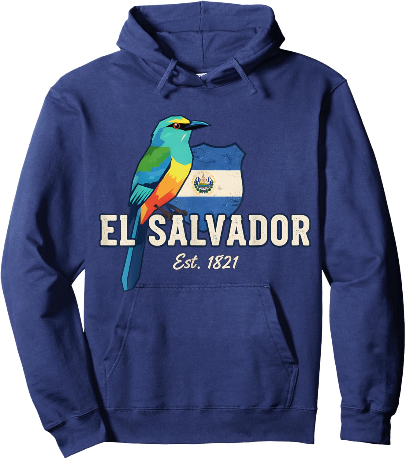 El Salvador Torogoz Bird Flag Shield Est 1821 Hoodie - Hoodie | Navy
