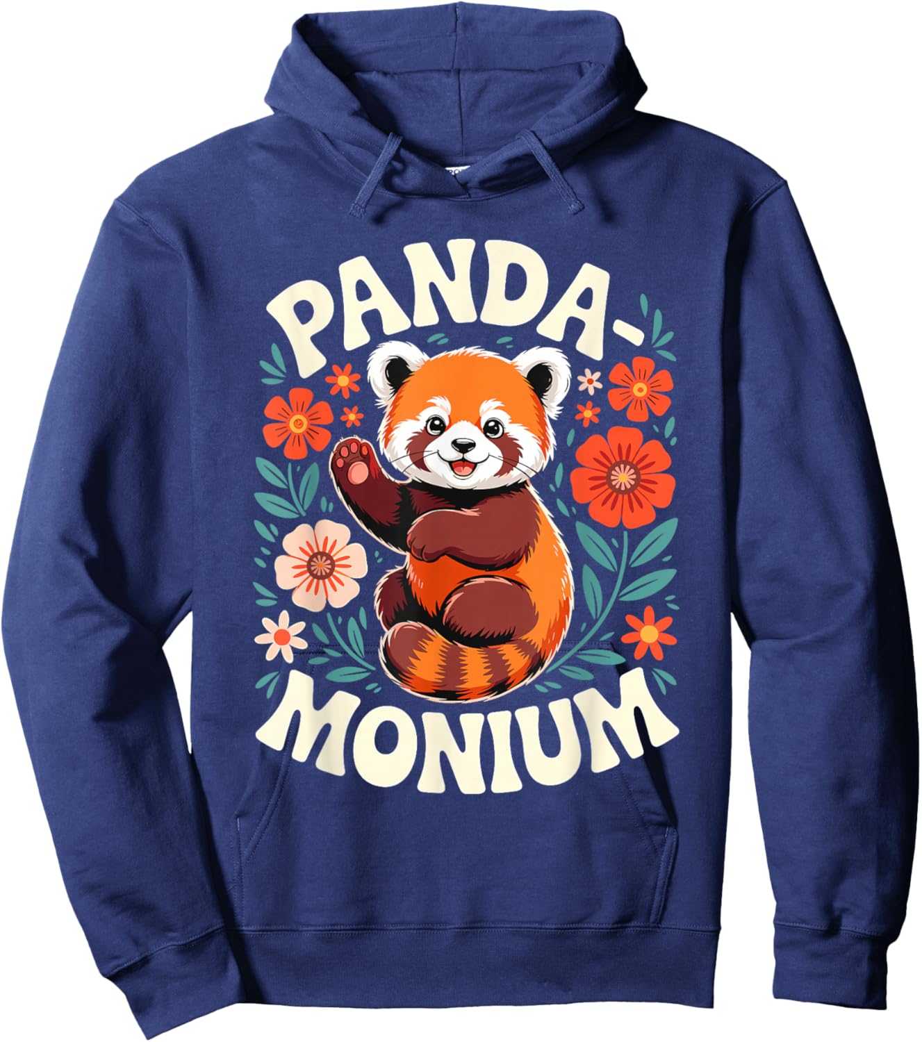 Animal Puns Panda-Monium Cute Floral Red Panda Hoodie - Hoodie | Navy