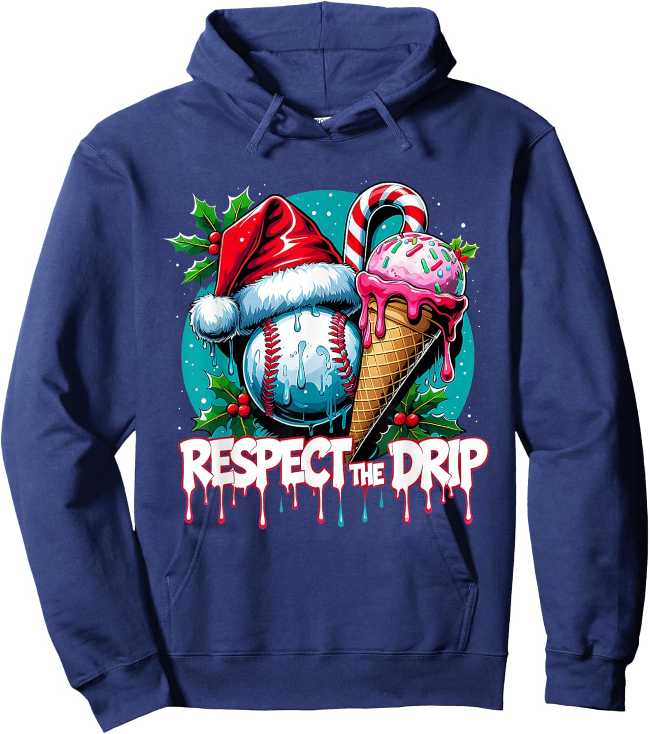 Respect The Drip Baseball Christmas Holiday Hoodie - Hoodie | Navy