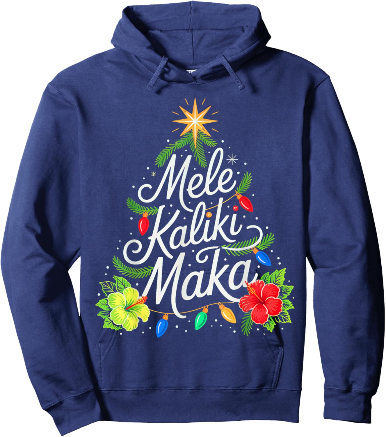 Mele Kalikimaka Christmas Hawaiian Santa Hoodie - Hoodie | Navy