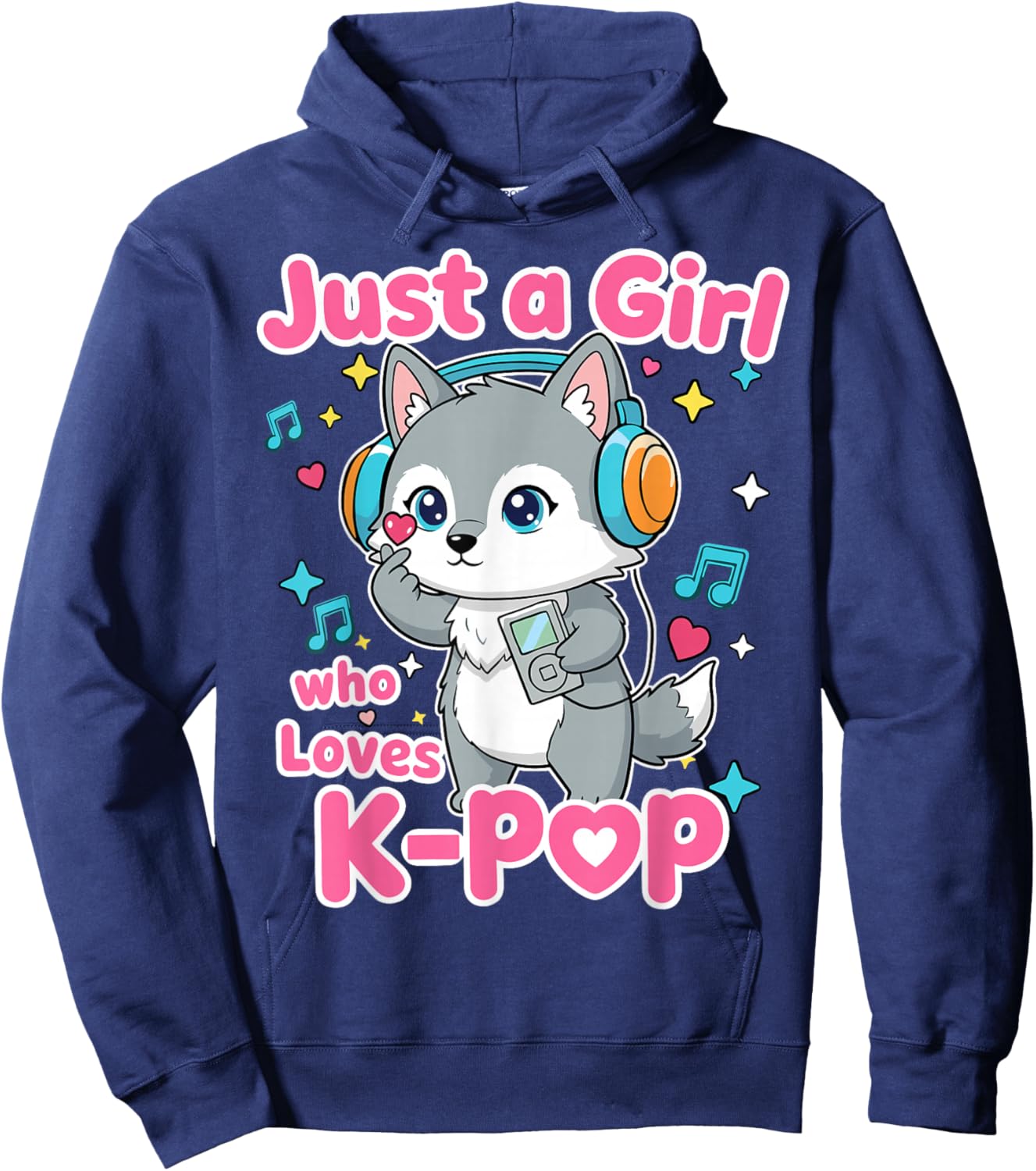 Just A Girl Who Loves K-Pop Cute Wolf Hoodie - Hoodie | Navy