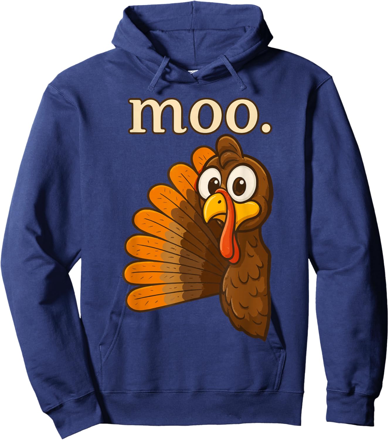 Funny Moo Turkey Shirt, Thanksgiving Turkey Cow Hoodie - Hoodie | Navy
