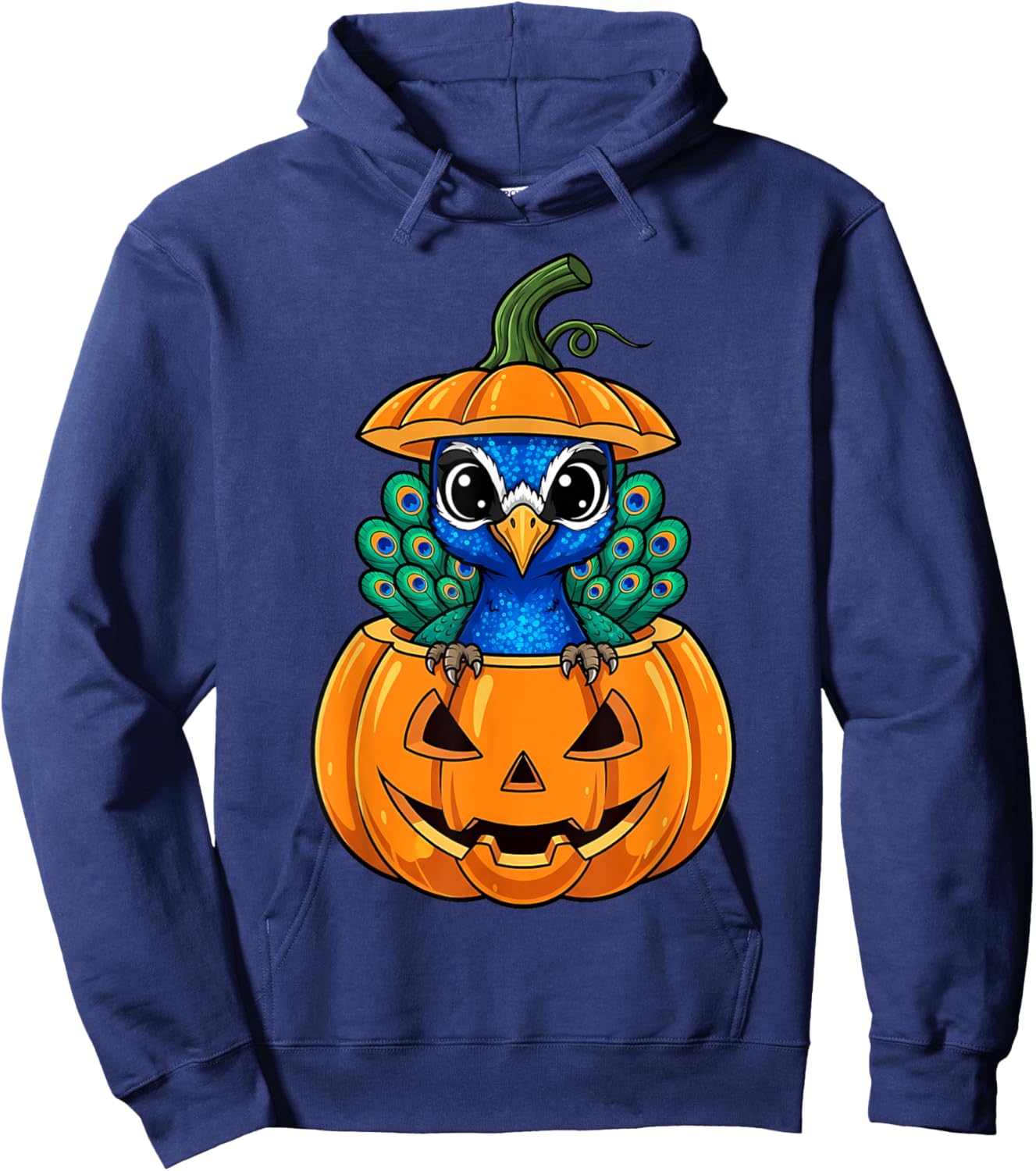 Peacock in Jack-o'-Lantern Pumpkin Halloween Hoodie - Hoodie | Navy