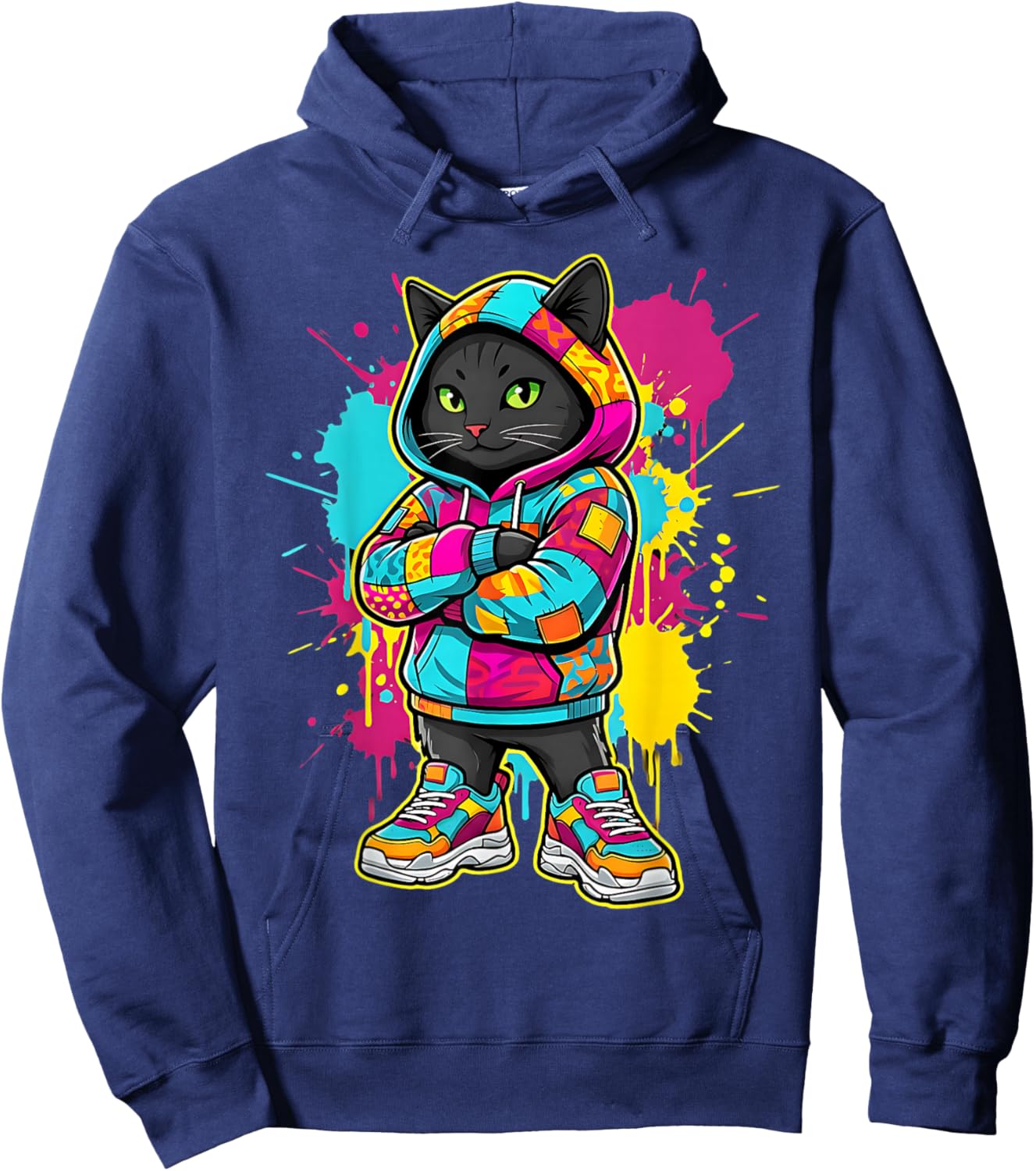 Cool Cat Kitten Animal Toddler Kids Colorful Hoodie - Hoodie | Navy