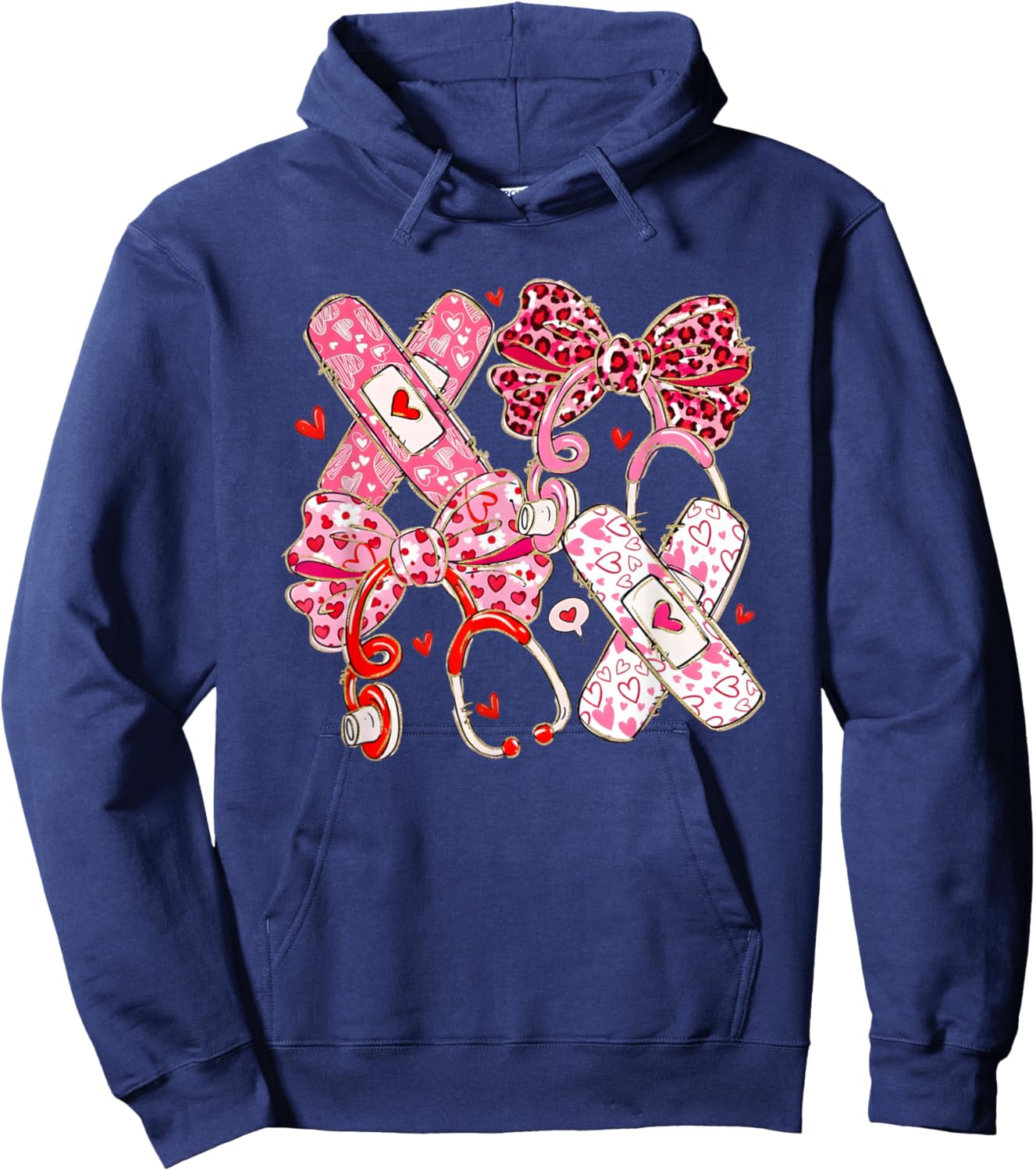 Cute Coquette Nurse Valentine Bow Heart Outfit Hoodie - Hoodie | Navy