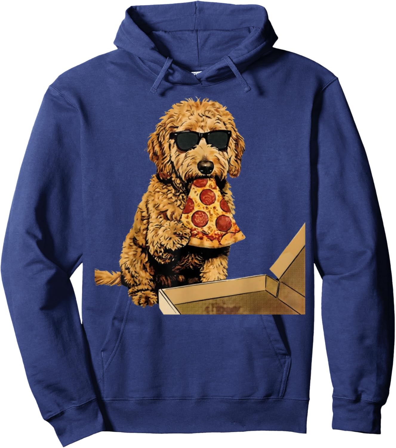 Funny Dog Eating Pizza Goldendoodle Meme Hoodie - Hoodie | Navy