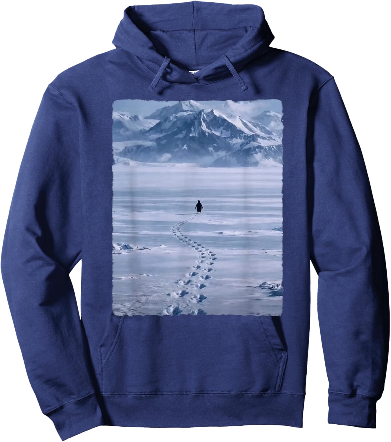 Lone Penguin Walking Toward Mountain Meme Hoodie - Hoodie | Navy