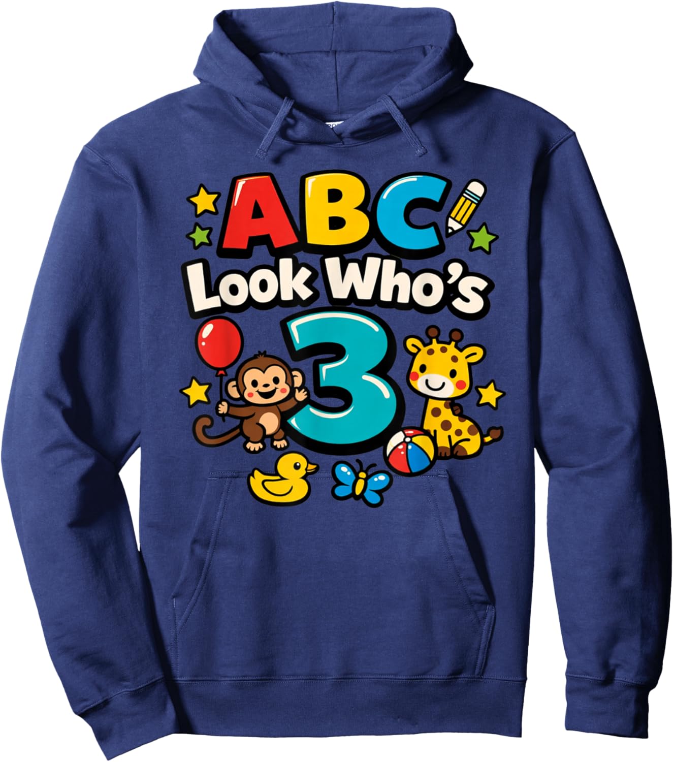 ABC Look Who's 3 Girl Boy Toddler 3rd Birthday Hoodie - Hoodie | Navy