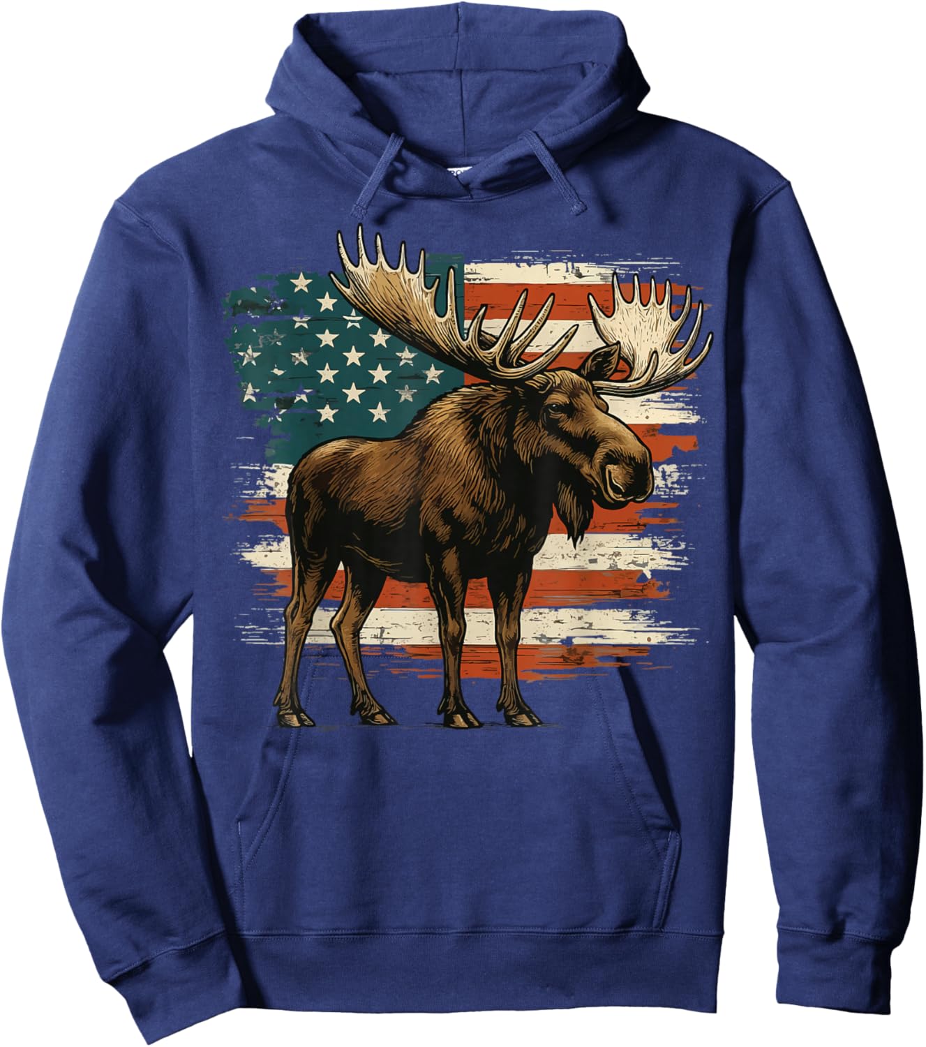 Moose USA Flag Alaska Wildlife Hoodie - Hoodie | Navy