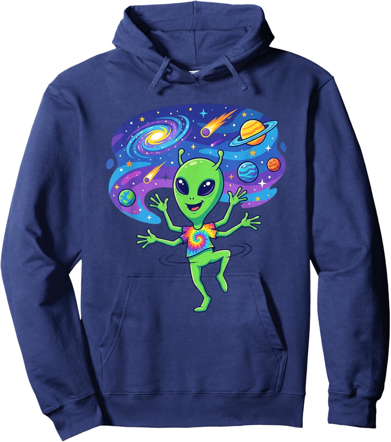 Cosmic Dancing Alien Tie Dye Planet Galaxy Hoodie - Hoodie | Navy