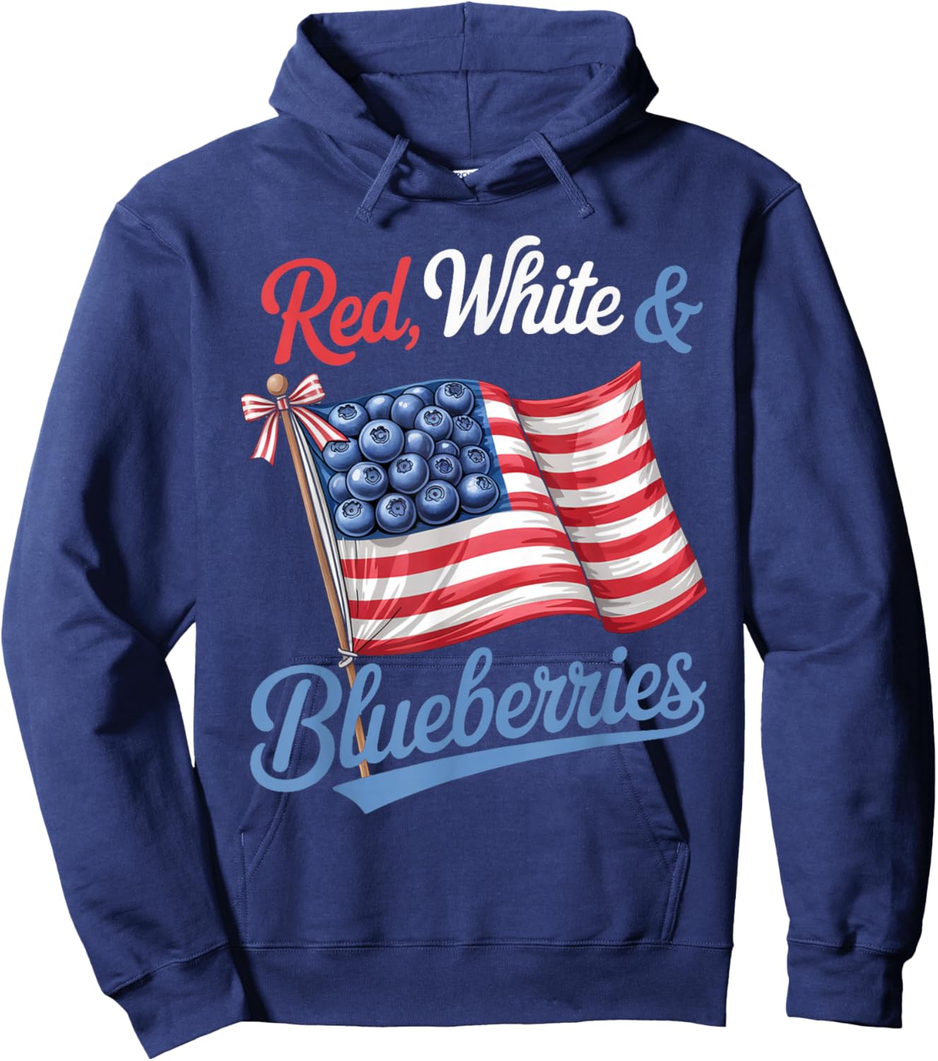 Red White & Blueberries Coquette Flag Bow Hoodie - Hoodie | Navy
