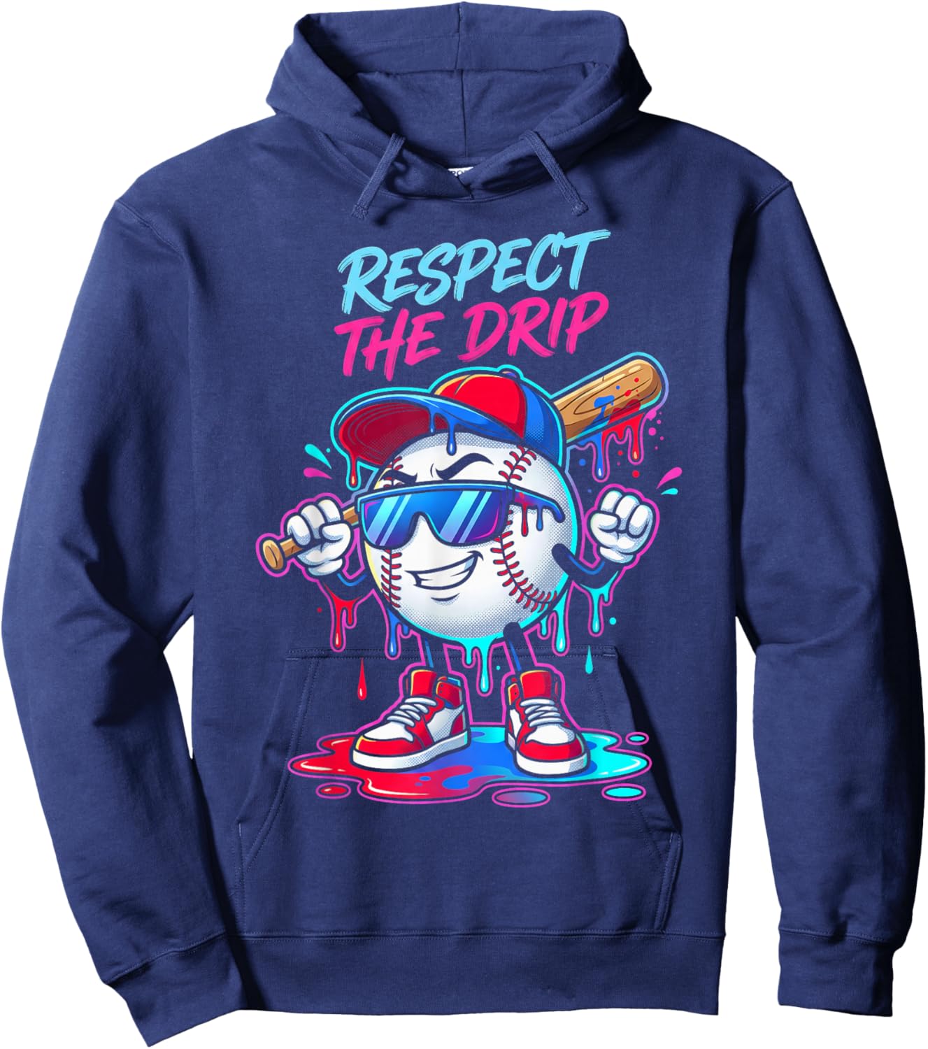 Respect The Drip Baseball Bat Sunglasses Mascot Hoodie - Hoodie | Navy