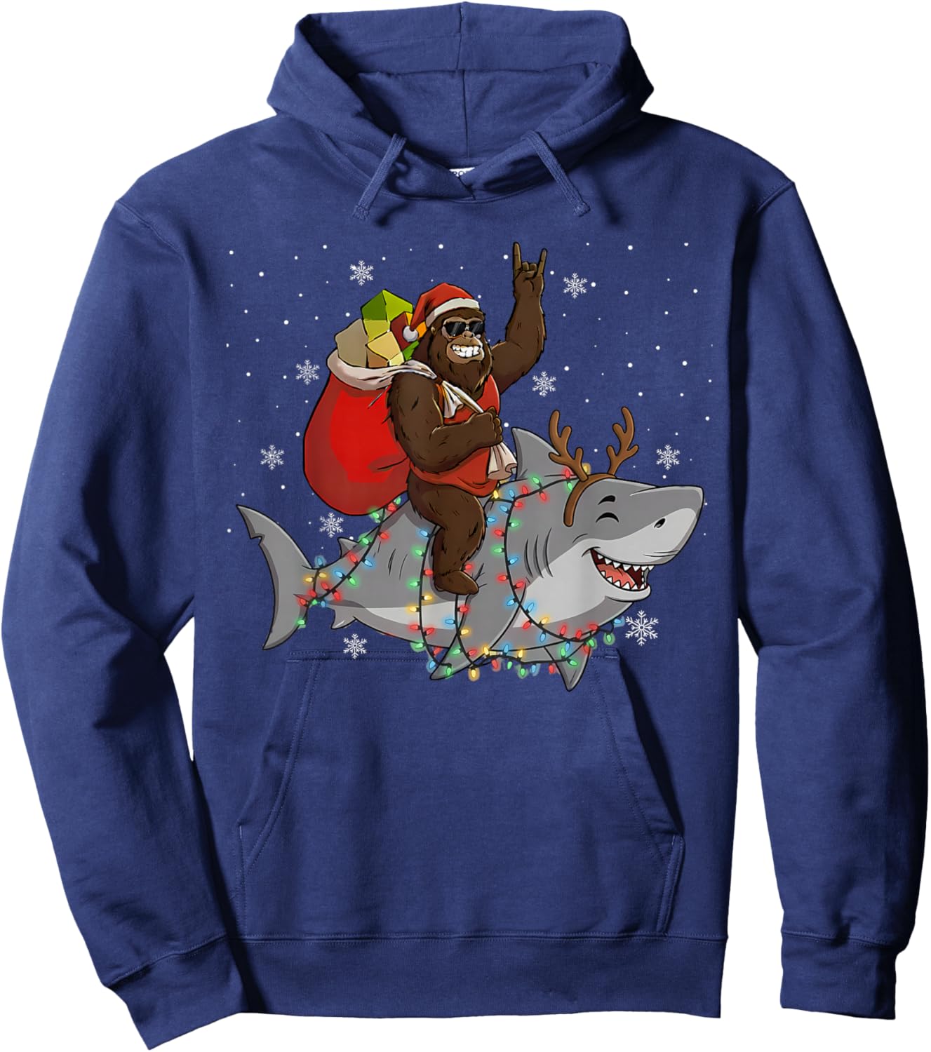 Bigfoot Riding Shark Deer Xmas Shark Christmas Hoodie - Hoodie | Navy