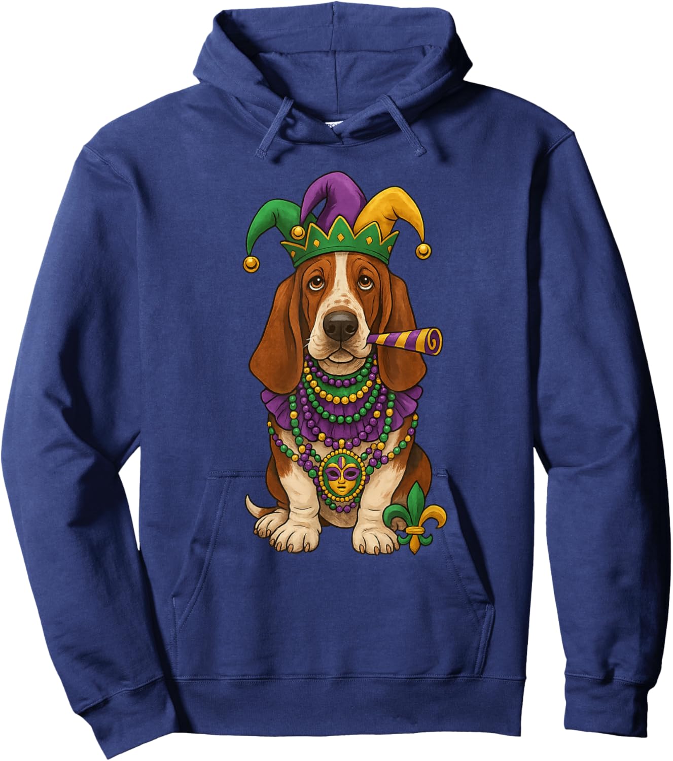 Mardi Gras, Basset Hound, Cute Dog Hoodie - Hoodie | Navy