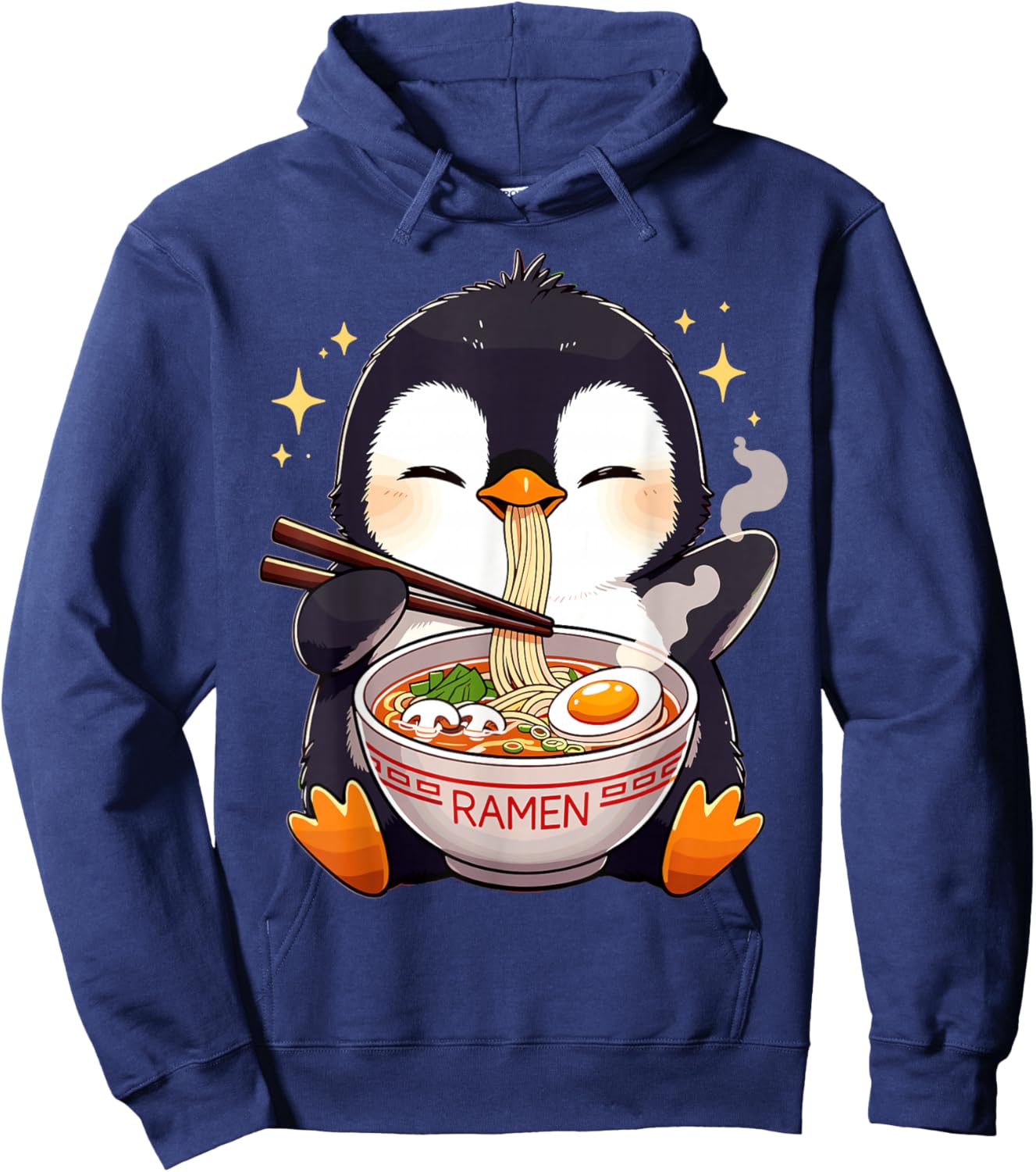 Penguin Eating Ramen Hoodie - Hoodie | Navy