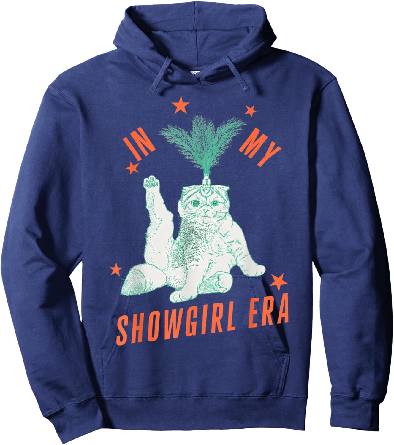 Funny Cat in Showgirl Costume Retro Humor Hoodie - Hoodie | Navy