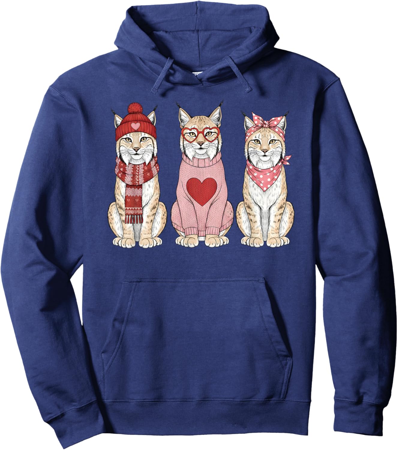 Retro Lynx Cute Valentine Wild Cat Hoodie - Hoodie | Navy