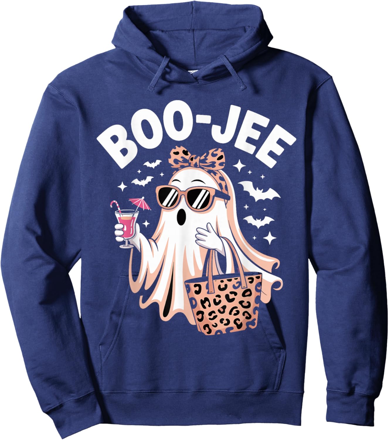 Coquette Leopard Ghost Coffee Boo-JEE Halloween Hoodie - Hoodie | Navy