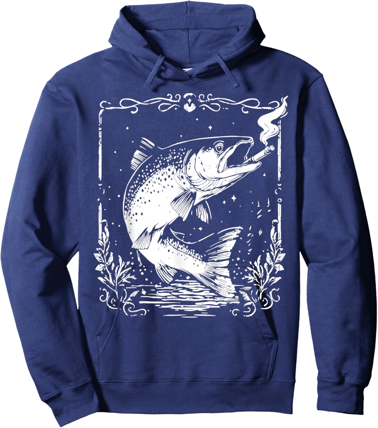 Fish Smoking Meme Vintage Style Silly Fish Gag Hoodie - Hoodie | Navy