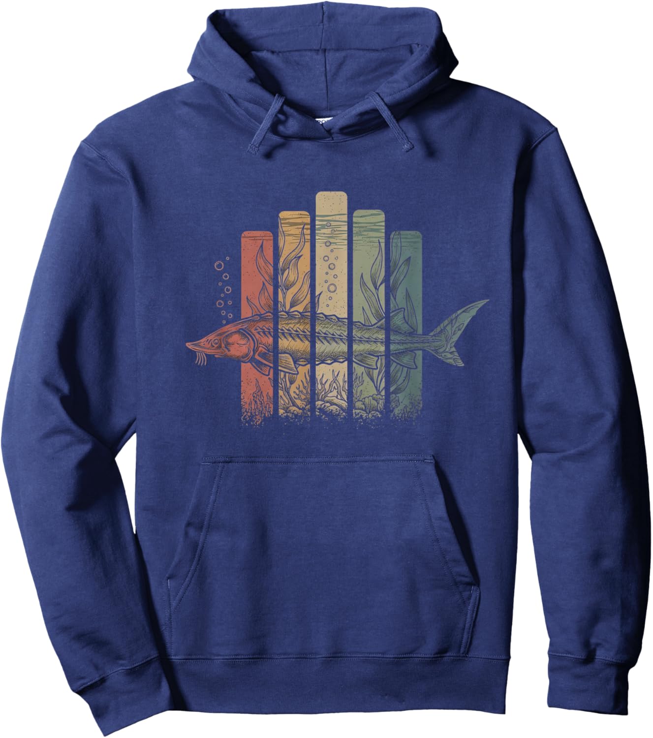 Retro Sturgeon Drawing Art Design Hoodie - Hoodie | Navy