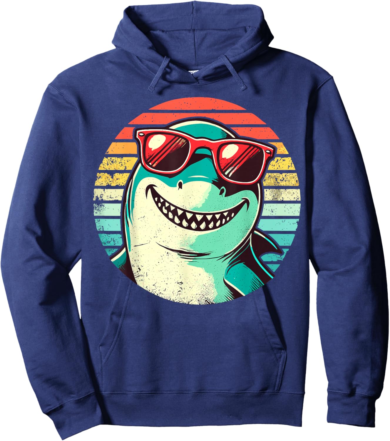 Cool Shark with Sunglasses Retro Sunset Hoodie - Hoodie | Navy