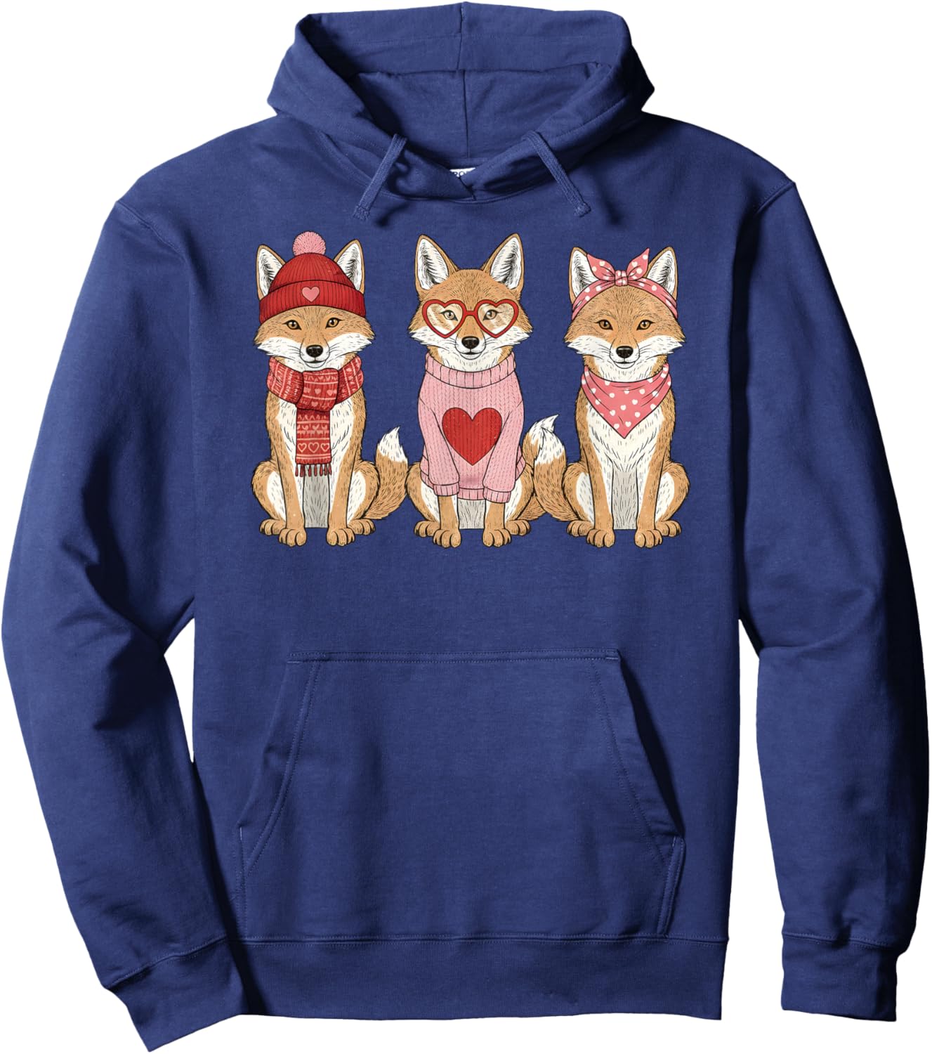 Retro Coyote Cute Valentine Hoodie - Hoodie | Navy