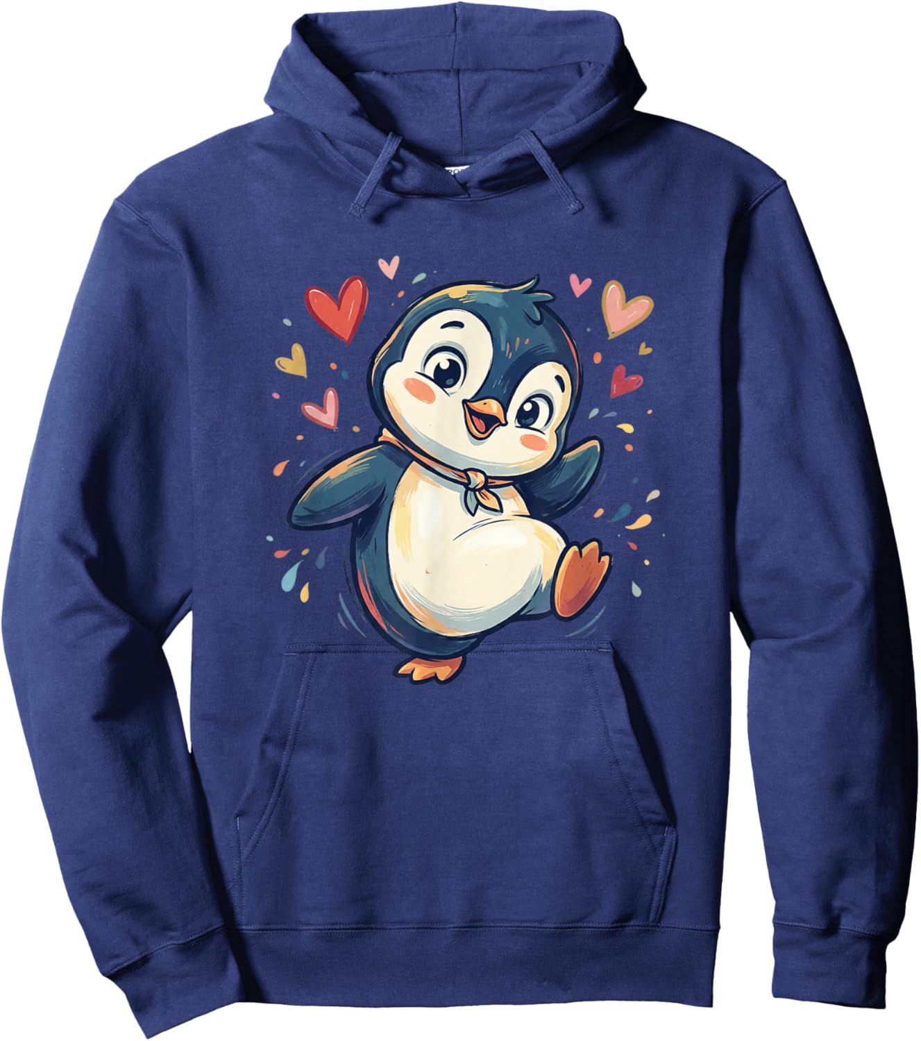 Valentines Day Happy Cute Penguin with Hearts Hoodie - Hoodie | Navy
