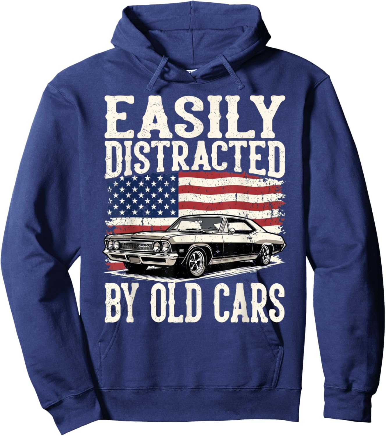 Easily Distracted by Old Cars Classic Car Guy Hoodie - Hoodie | Navy