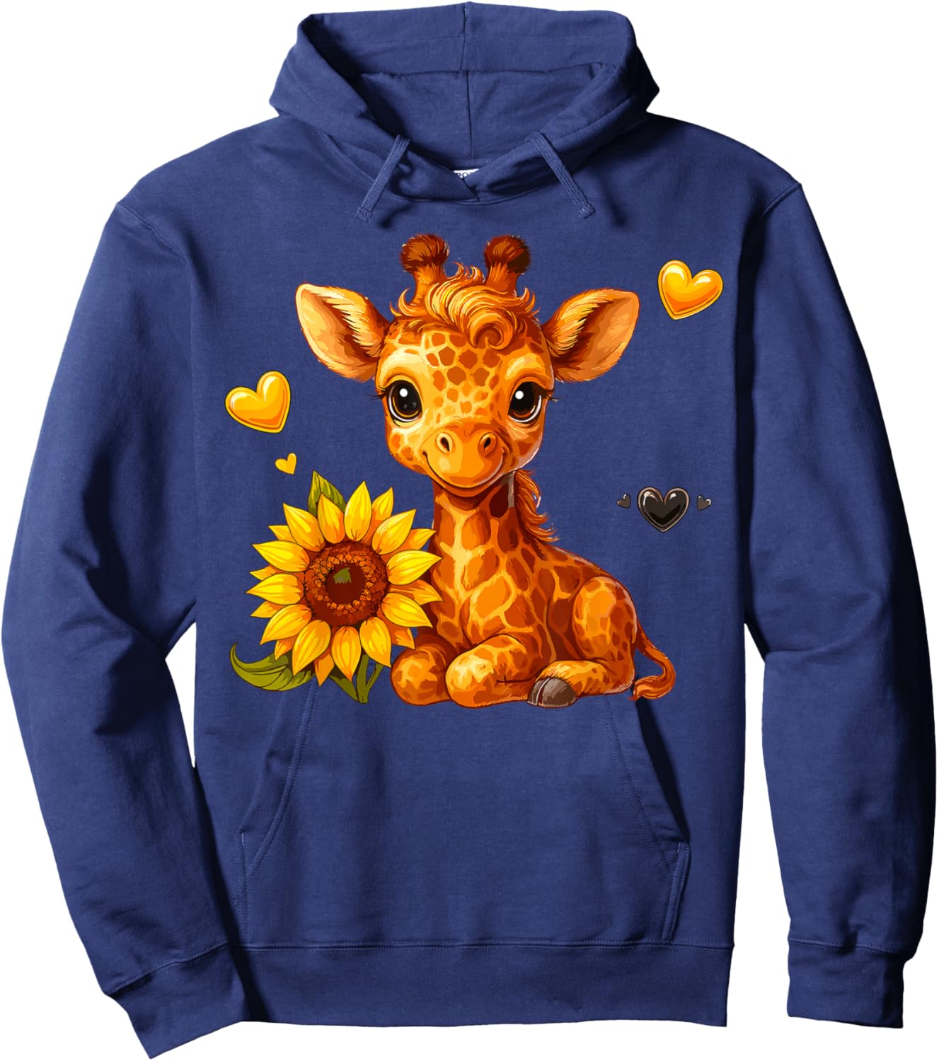 Cute Giraffe with Sunflower Hoodie - Hoodie | Navy