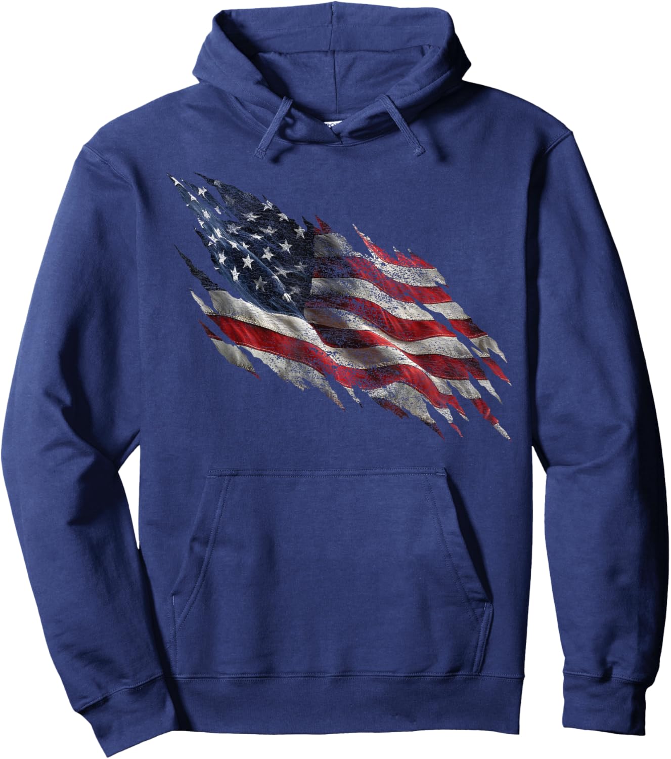 Distressed Tattered American Flag Hoodie - Hoodie | Navy