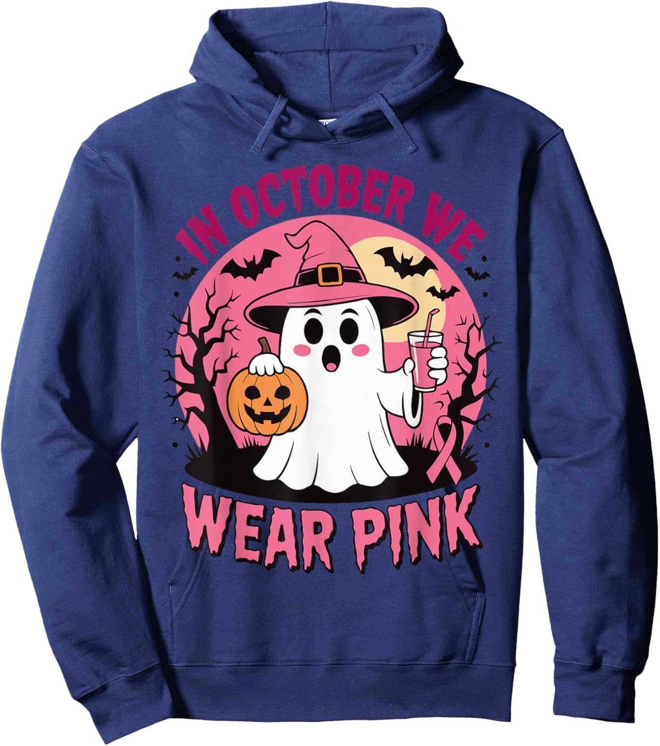 Breast Cancer in October We Wear Pink Ghost Hoodie - Hoodie | Navy