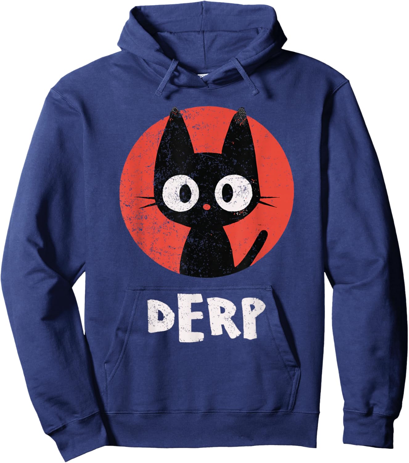 Funny Black Cat Derp Hoodie - Hoodie | Navy