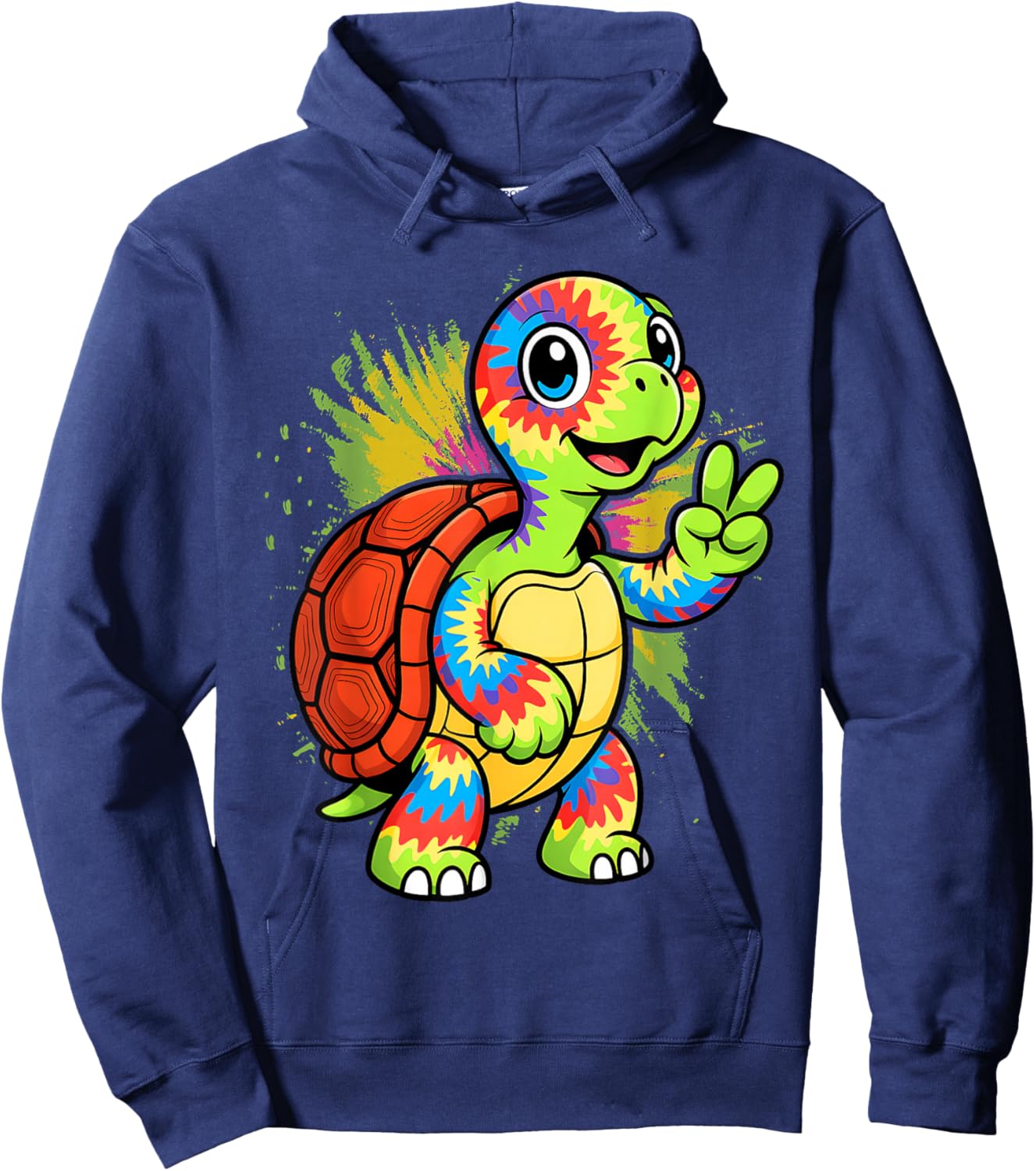 Tie-Dye Turtle Peace Sign Hippie Hoodie - Hoodie | Navy
