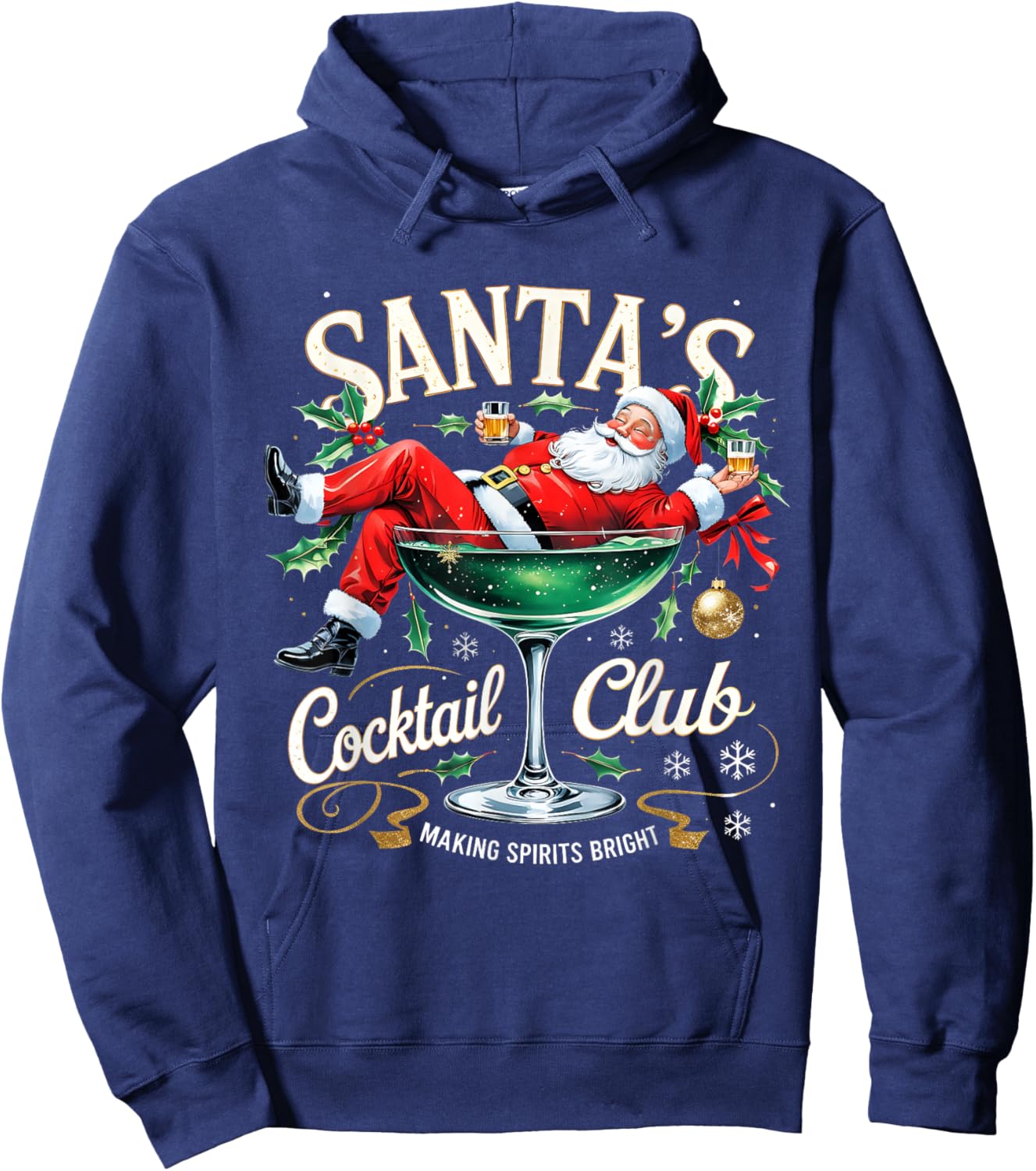 Santa’s Cocktail Club Christmas Party Design Hoodie - Hoodie | Navy