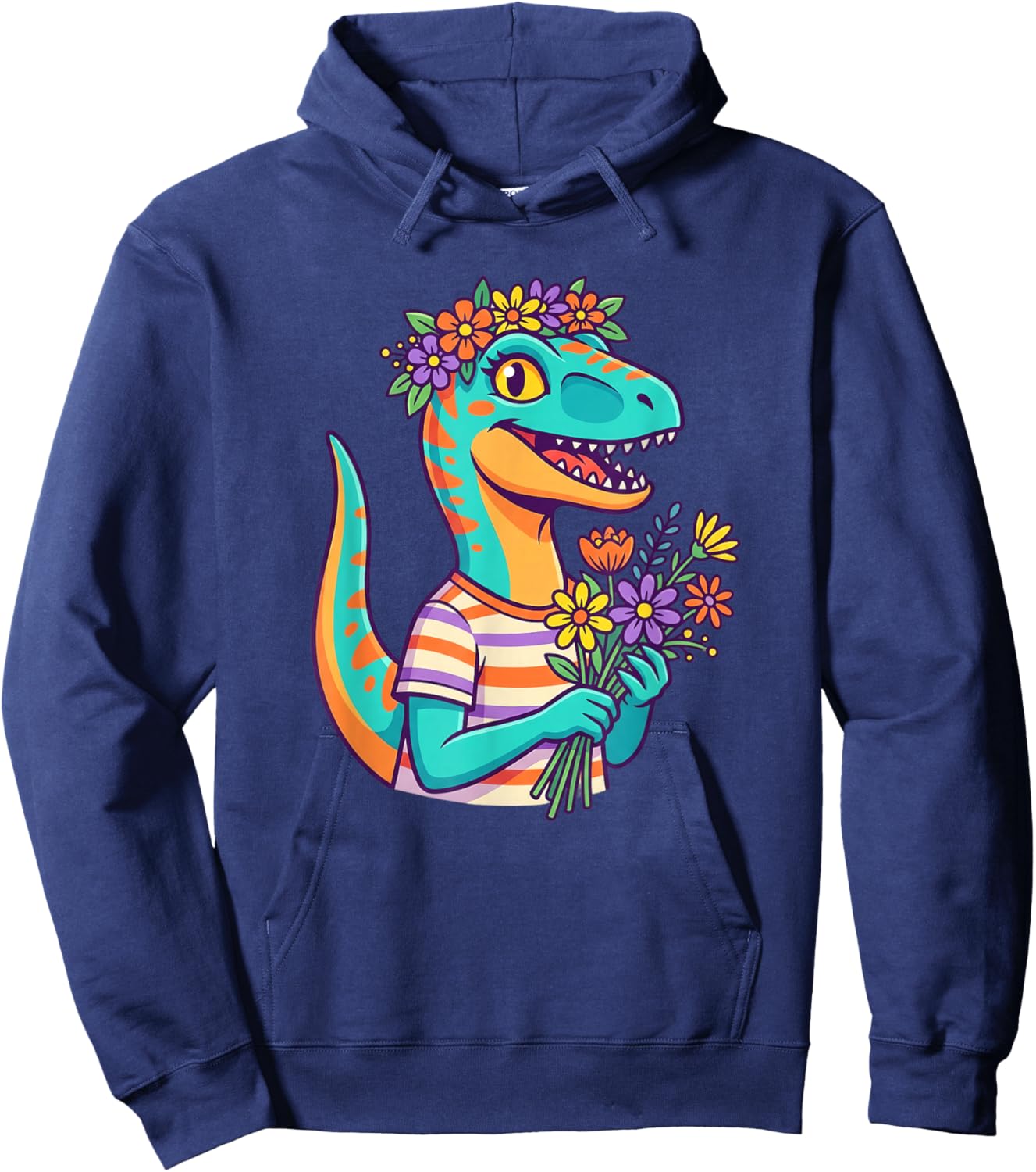 Cute Dino with Flowers Bouquet for Kids Hoodie - Hoodie | Navy
