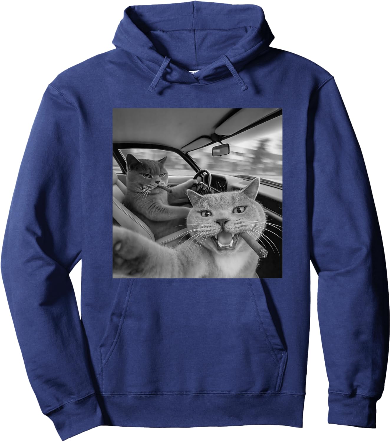 Funny Cat Selfie Smoking in Car Hoodie - Hoodie | Navy
