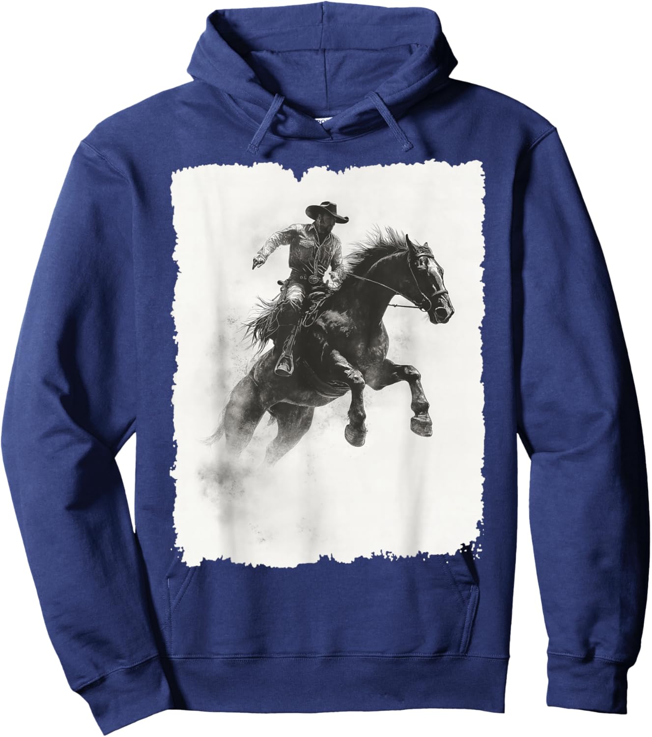 Cowboy On Rearing Horse Rodeo Action Wild West Hoodie - Hoodie | Navy