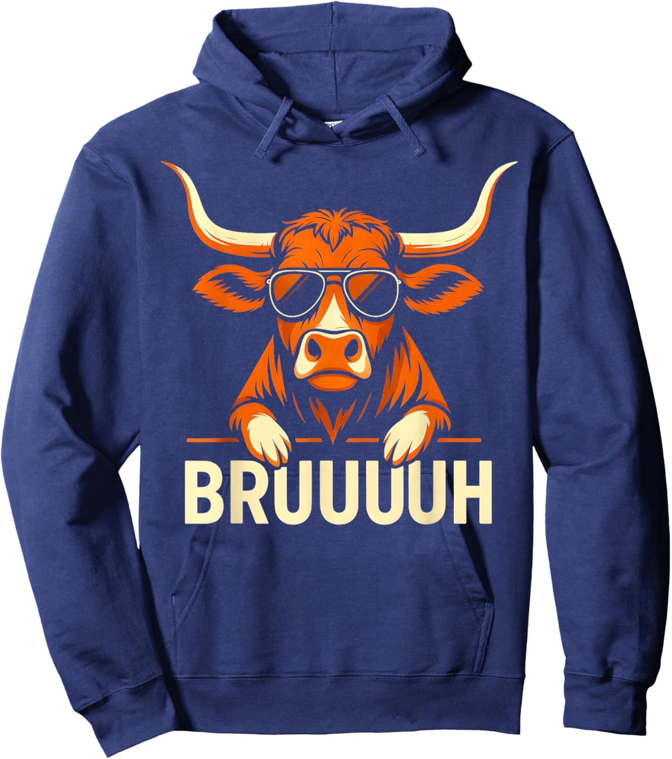 Vintage Retro Bruh Longhorn Meme Gift Women Kid Hoodie - Hoodie | Navy